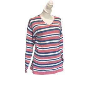 Cherokee Pullover Sweater Womens Pink Blue Striped Ribbed Long Sleeve Size XL